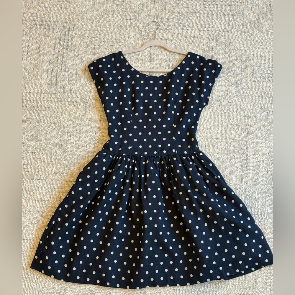 Anthropologie Lili’s Closet Blue & White Polka Dot Dress with Pockets - Sz 8